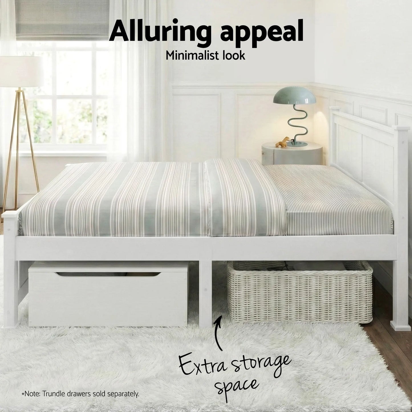 Artiss Bed Frame Double Size Wooden White RIO - Image 7
