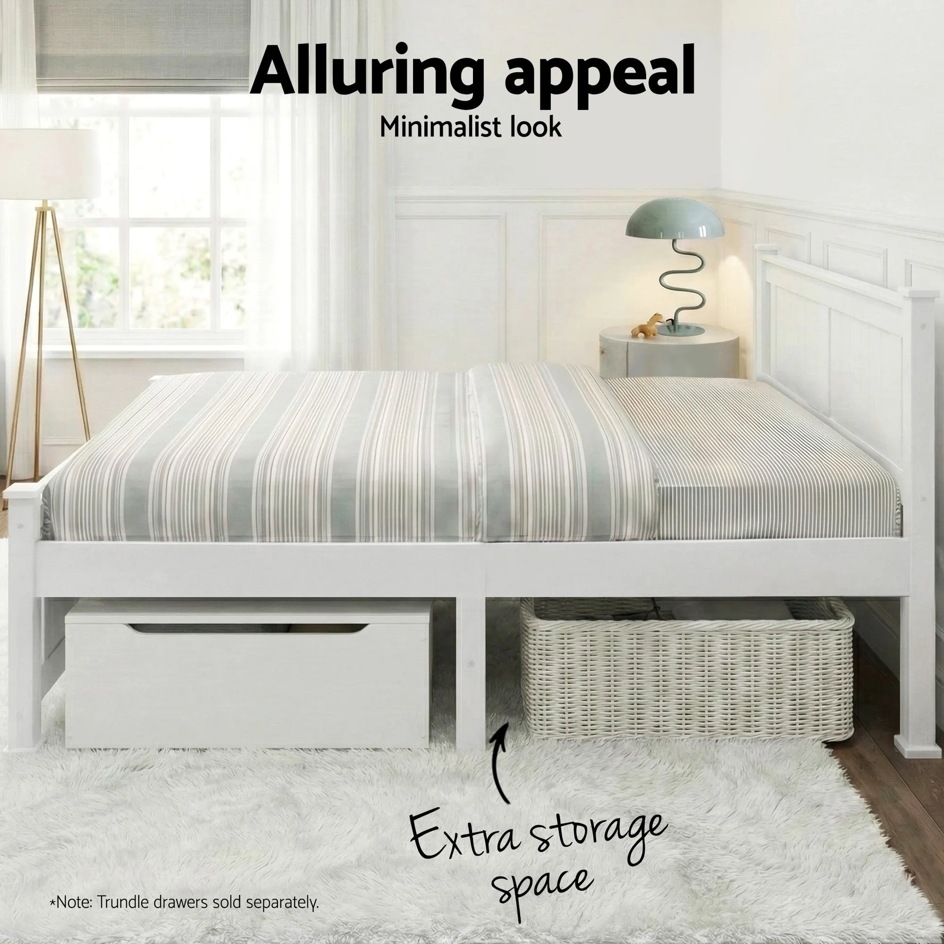 Artiss Bed Frame Double Size Wooden White RIO - Image 7