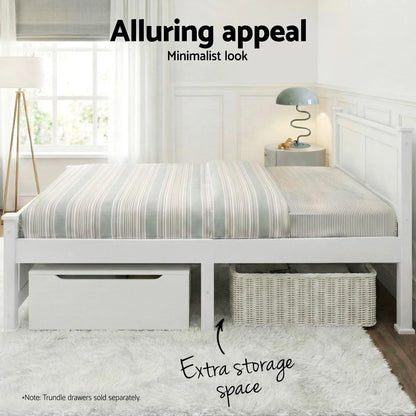 Artiss Bed Frame Double Size Wooden White RIO - Image 7