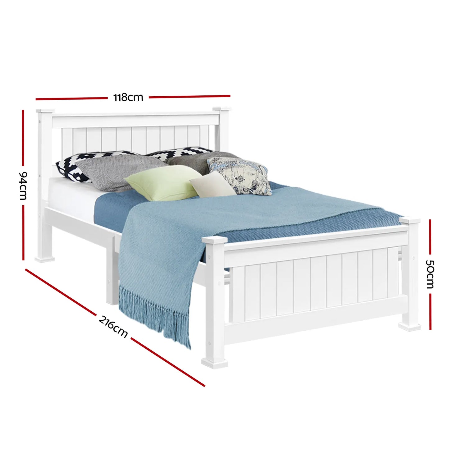 Artiss Bed Frame King Single Size Wooden White RIO - Image 2