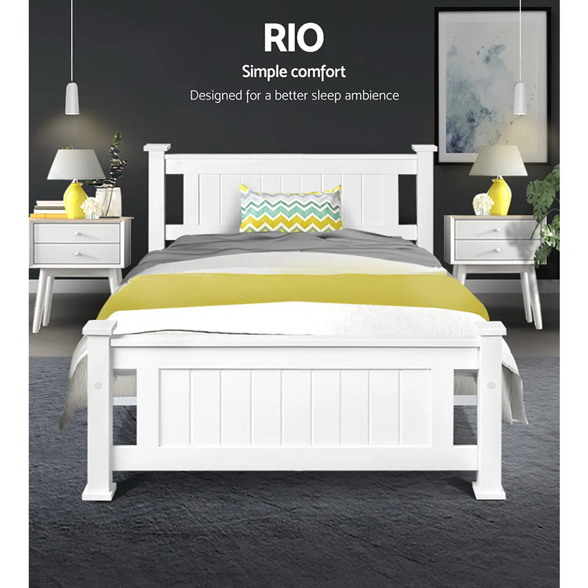 Artiss Bed Frame King Single Size Wooden White RIO - Image 3