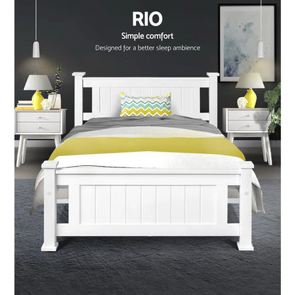 Artiss Bed Frame King Single Size Wooden White RIO - Image 3
