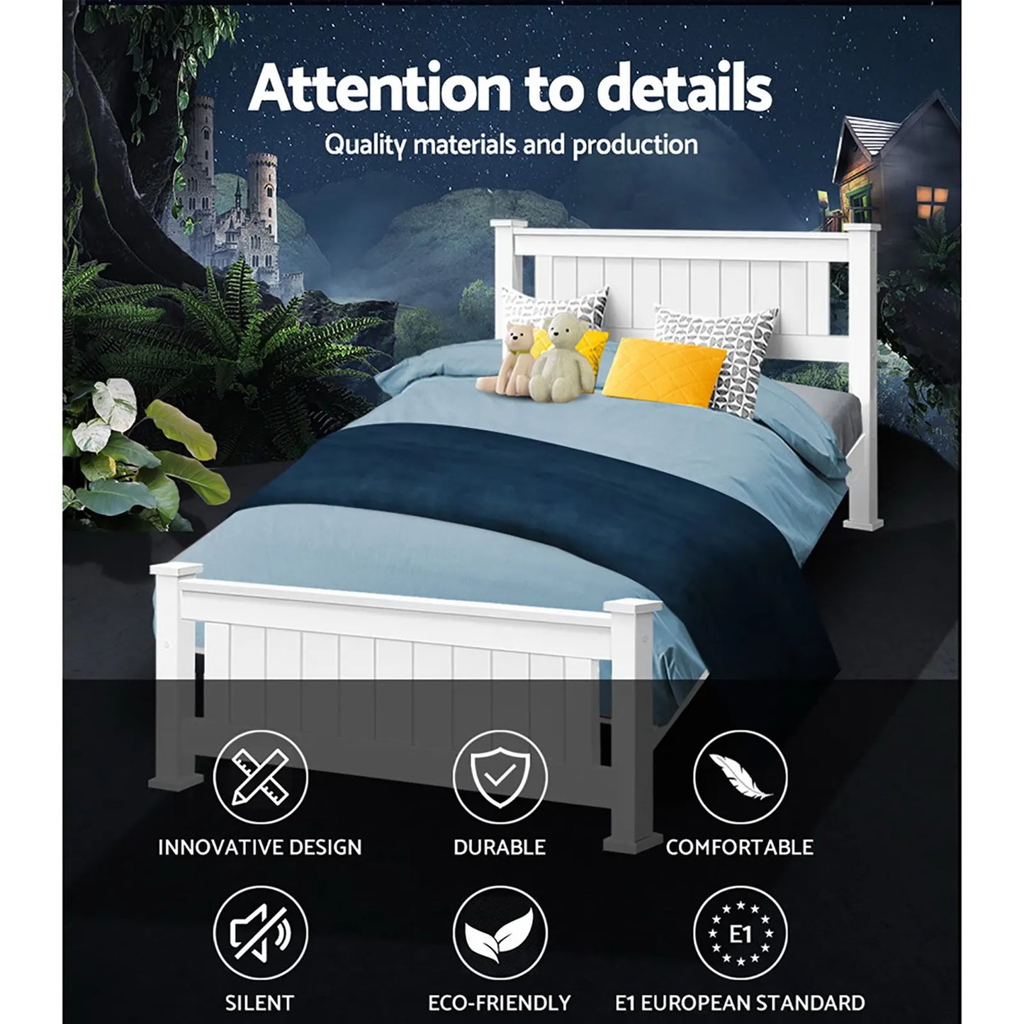 Artiss Bed Frame King Single Size Wooden White RIO - Image 4