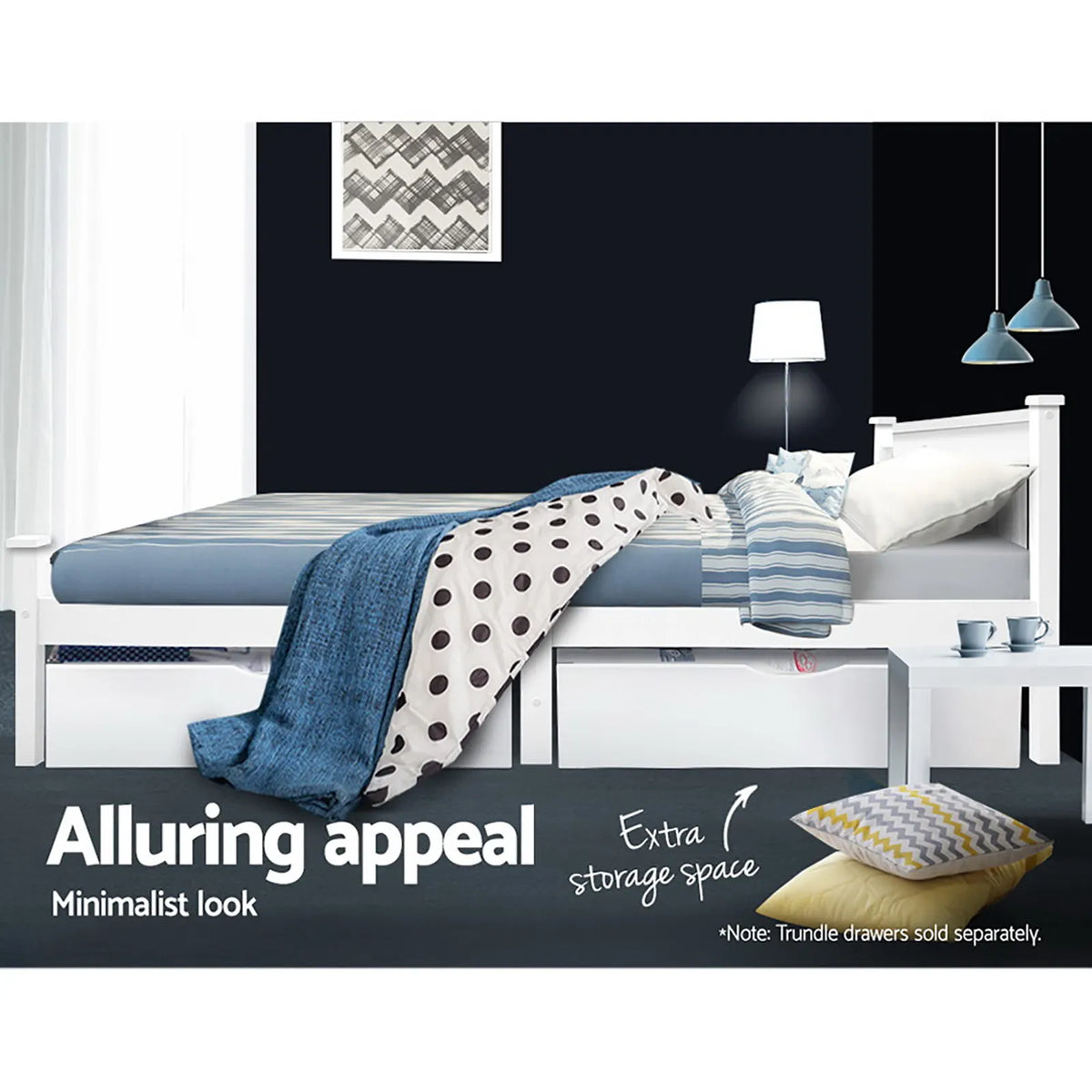 Artiss Bed Frame King Single Size Wooden White RIO - Image 8