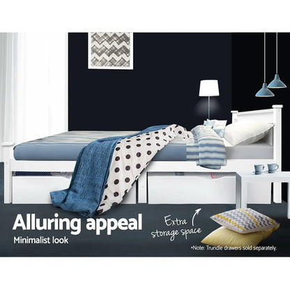 Artiss Bed Frame King Single Size Wooden White RIO - Image 8