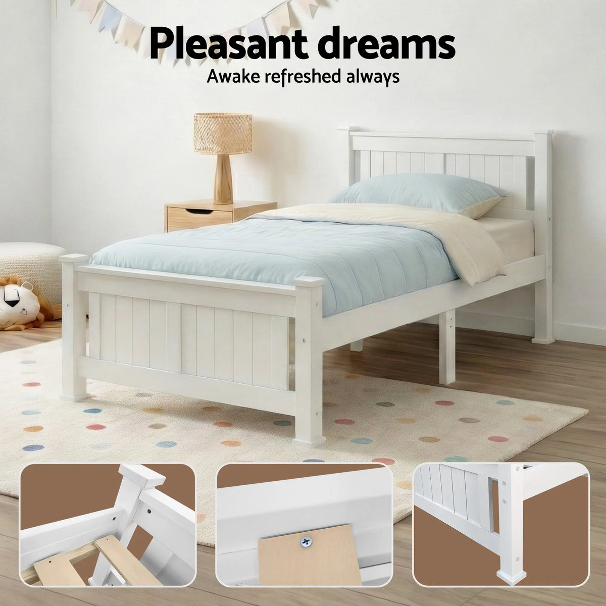 Artiss Bed Frame King Single Size Wooden White RIO - Image 7