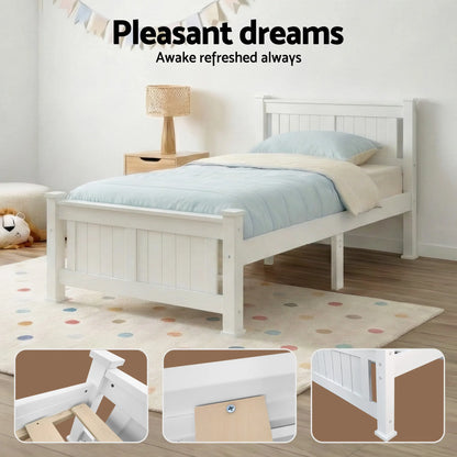 Artiss Bed Frame King Single Size Wooden White RIO - Image 7