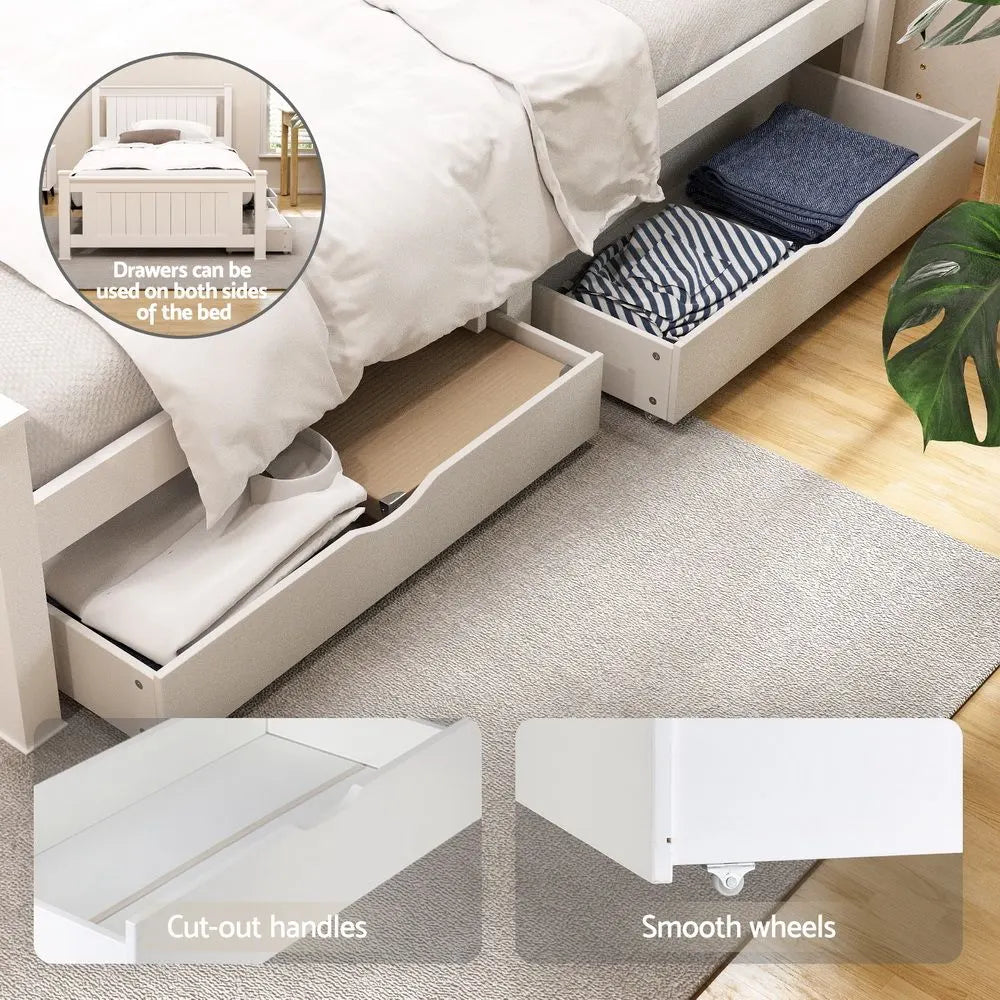 Artiss Bed Frame King Single Size Wooden Platform with 2 Storage Drawers White RIO - Image 3