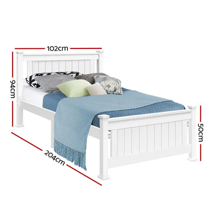 Artiss Bed Frame Single Size Wooden White RIO - Image 2