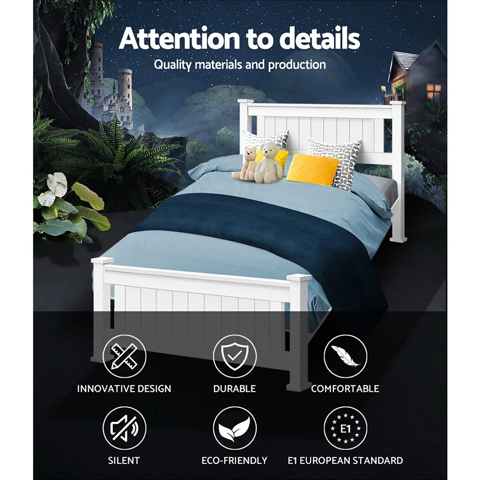 Artiss Bed Frame Single Size Wooden White RIO - Image 4