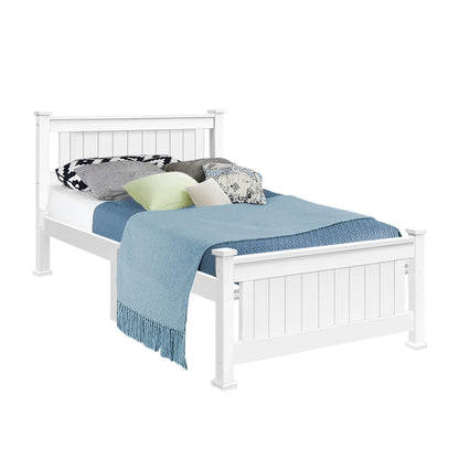 Artiss Bed Frame Single Size Wooden White RIO - Image 8