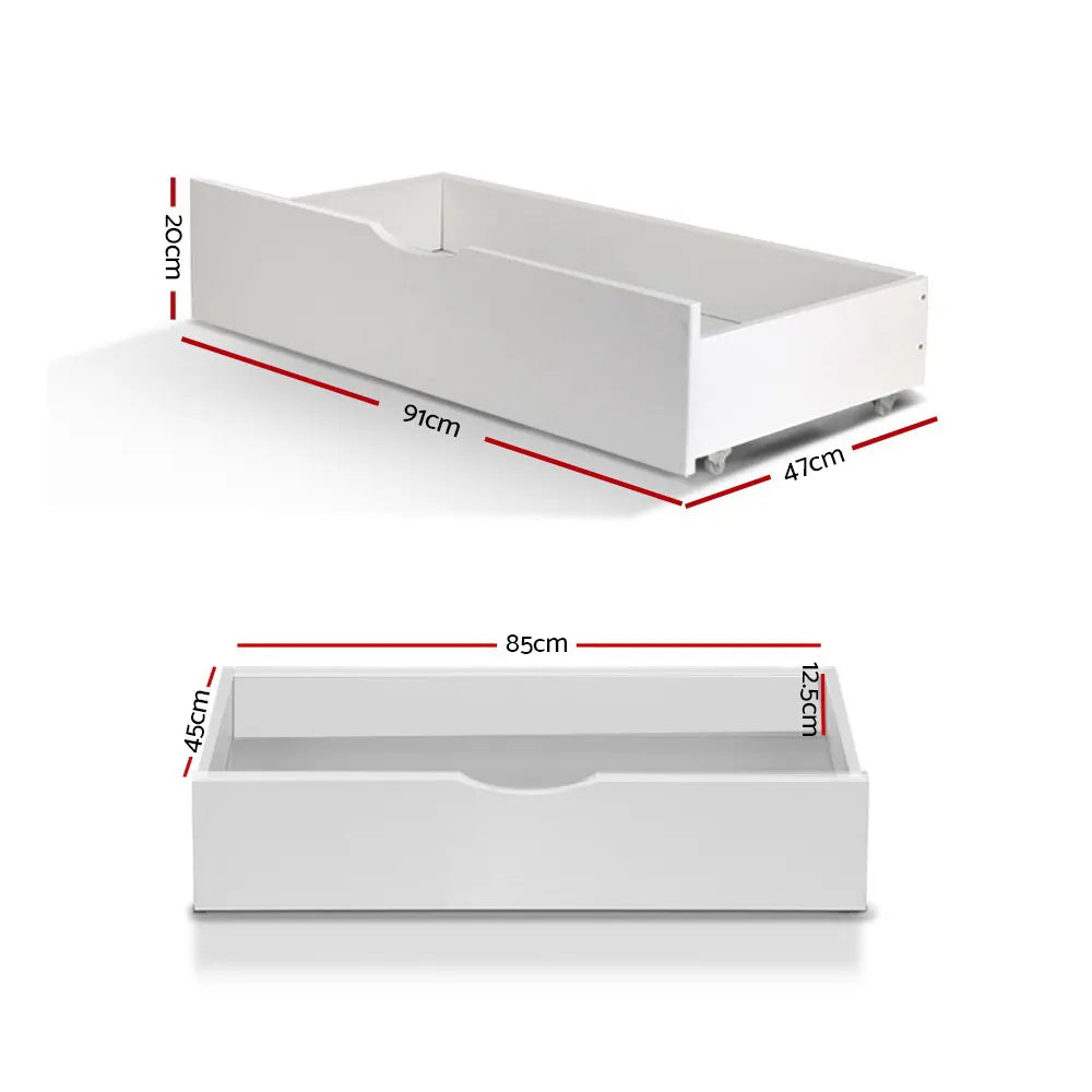 Artiss 2x Bed Frame Storage Drawers Trundle White - Image 2