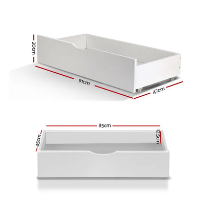 Artiss 2x Bed Frame Storage Drawers Trundle White - Image 2