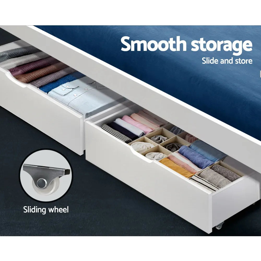 Artiss 2x Bed Frame Storage Drawers Trundle White - Image 6
