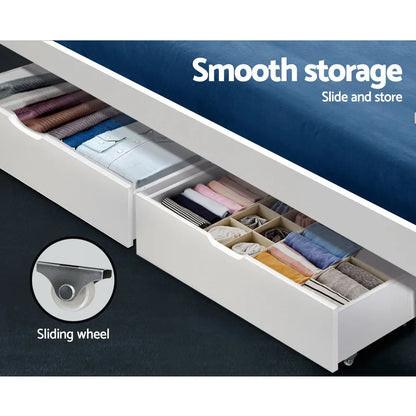 Artiss 2x Bed Frame Storage Drawers Trundle White - Image 6