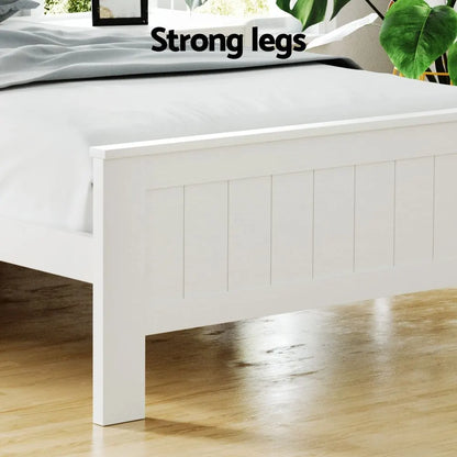 Artiss Bed Frame King Single Size Wooden with 3 Shelves Bed Head White - Image 6