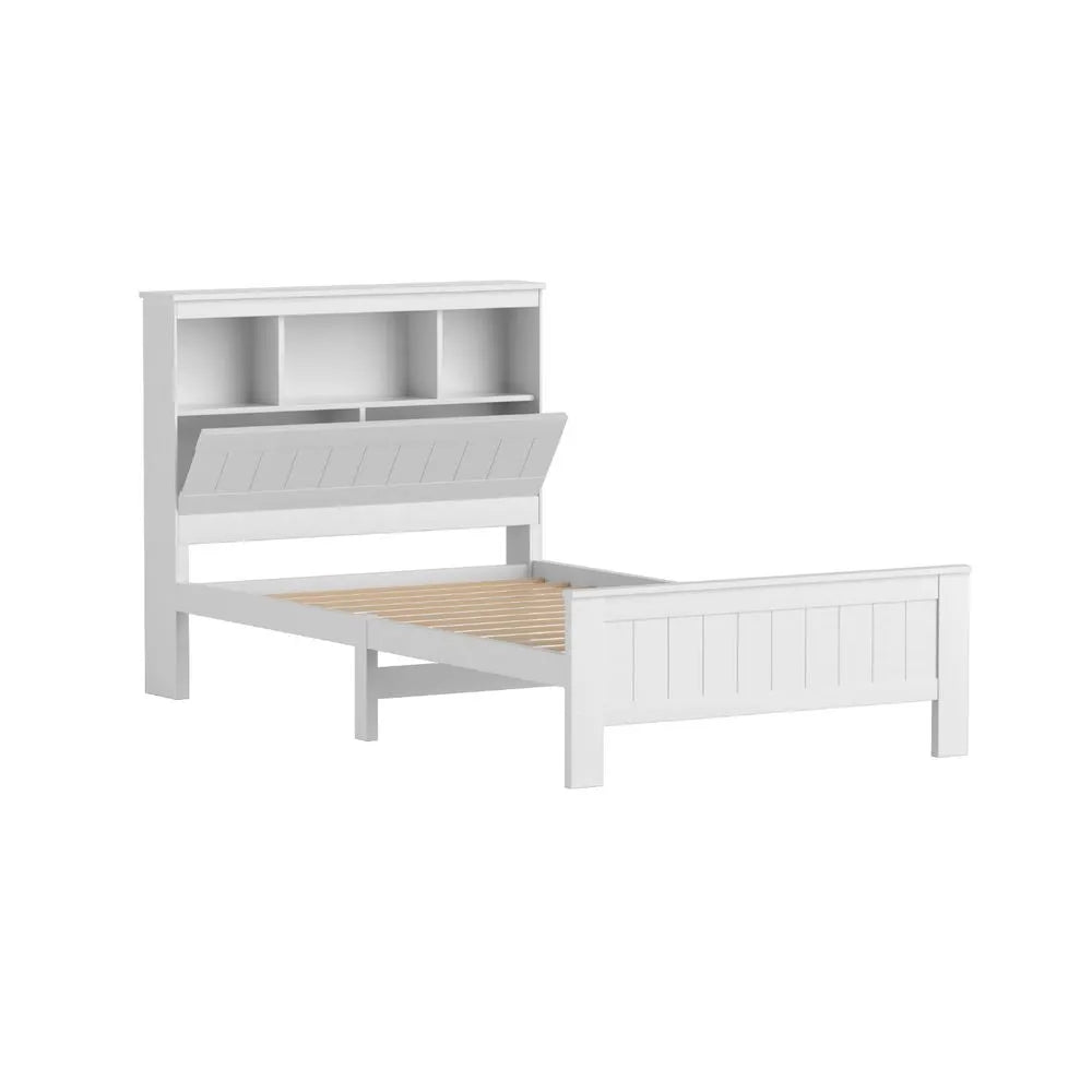 Artiss Bed Frame King Single Size Wooden with 3 Shelves Bed Head White - Image 8
