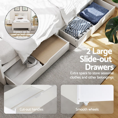 Artiss Bed Frame King Single Size Wooden with 2 Storage Drawers White - Image 2