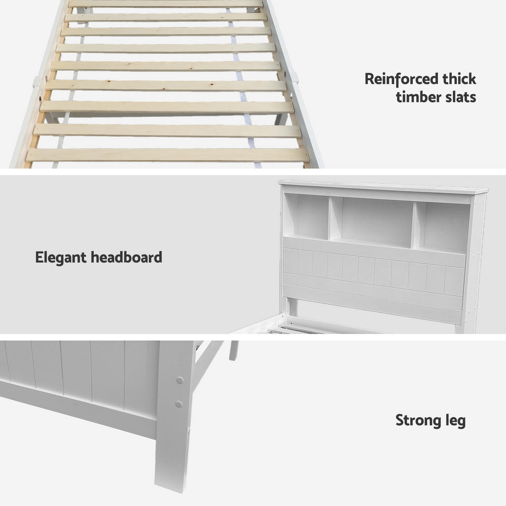 Artiss Bed Frame King Single Size Wooden with 2 Storage Drawers White - Image 5