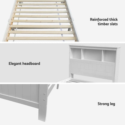 Artiss Bed Frame King Single Size Wooden with 2 Storage Drawers White - Image 5