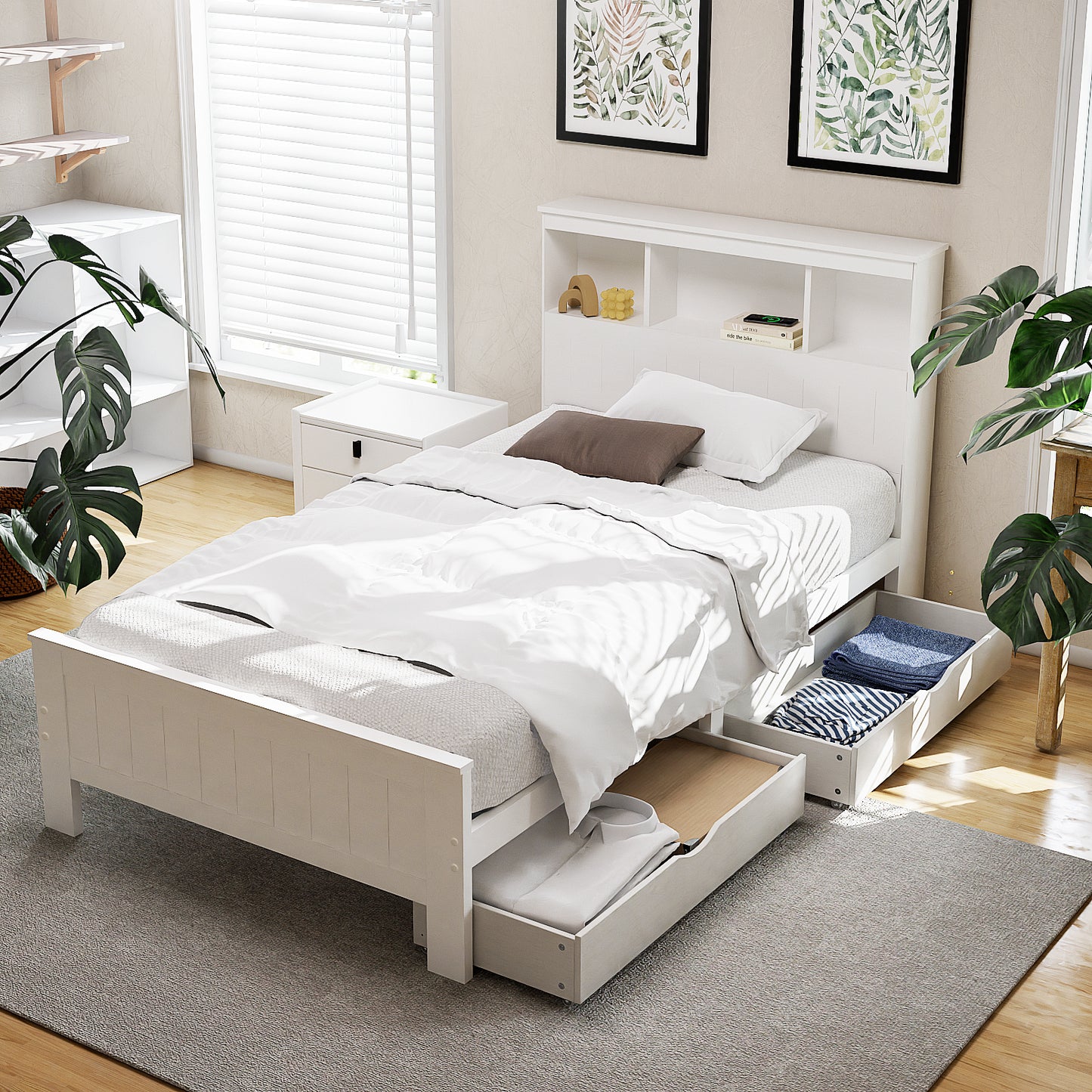 Artiss Bed Frame King Single Size Wooden with 2 Storage Drawers White - Image 6