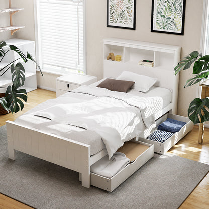 Artiss Bed Frame King Single Size Wooden with 2 Storage Drawers White - Image 6
