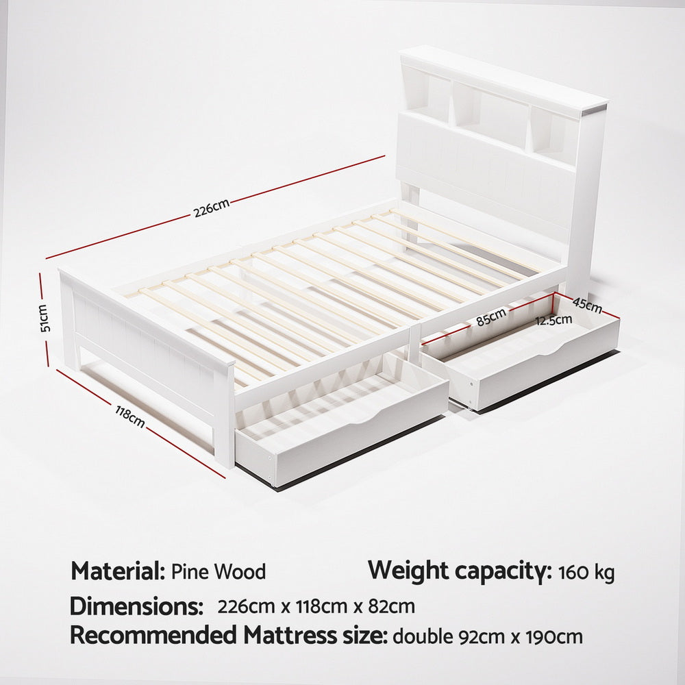 Artiss Bed Frame King Single Size Wooden with 2 Storage Drawers White - Image 7