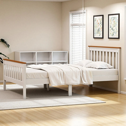 Artiss Bed Frame Double Size Wooden Platform with 2 Storage Drawers White PONY - Image 9