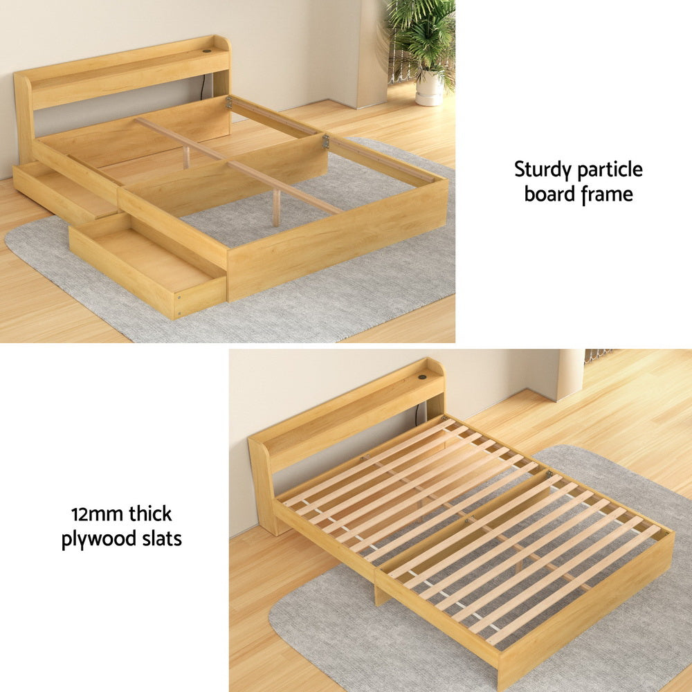 Artiss Bed Frame Queen Size with Charging Ports and 2 Drawers AURA - Image 5