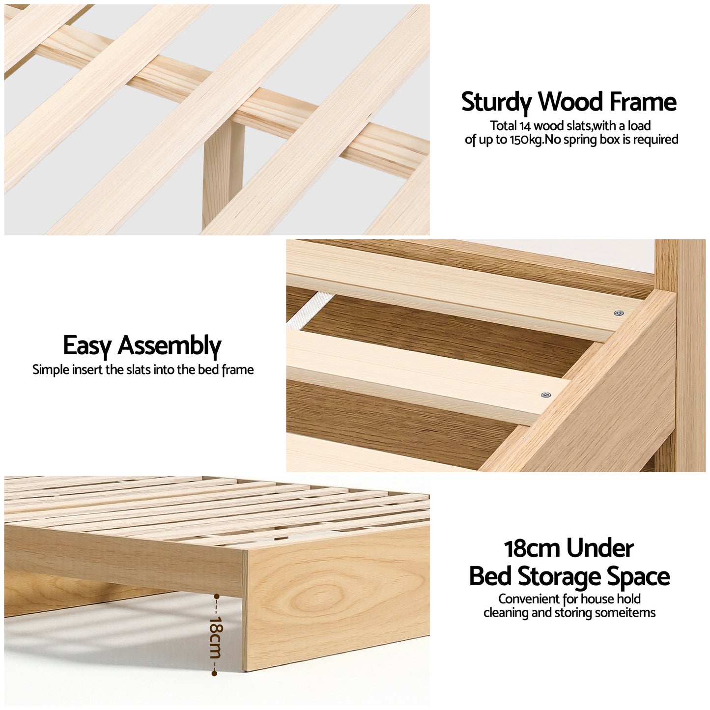 Artiss Single Bed Frame with 2 Storage Drawers Platform Bed Base with USB Ports Sturdy Wooden Slat Support Natural - Image 8
