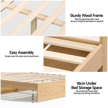 Artiss Single Bed Frame with 2 Storage Drawers Platform Bed Base with USB Ports Sturdy Wooden Slat Support Natural - Image 8