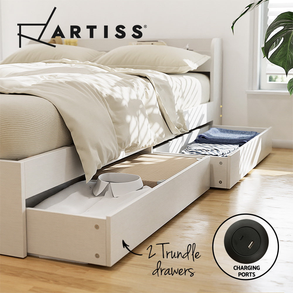 Artiss Bed Frame Single Size with Charging Ports and 2 Drawers AURA - Image 2