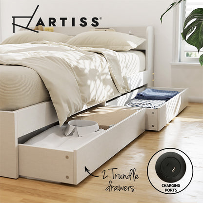 Artiss Bed Frame Single Size with Charging Ports and 2 Drawers AURA - Image 2