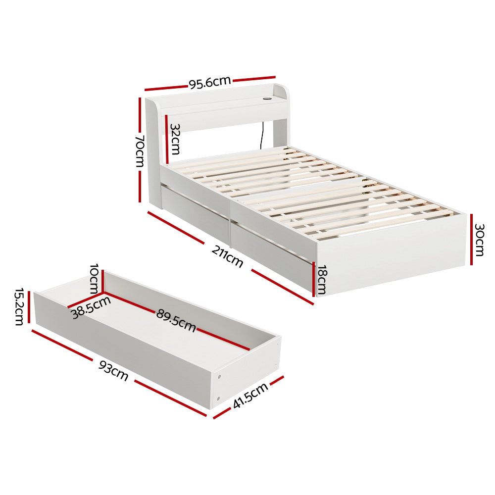 Artiss Bed Frame Single Size with Charging Ports and 2 Drawers AURA - Image 3