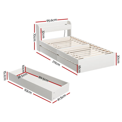 Artiss Bed Frame Single Size with Charging Ports and 2 Drawers AURA - Image 3