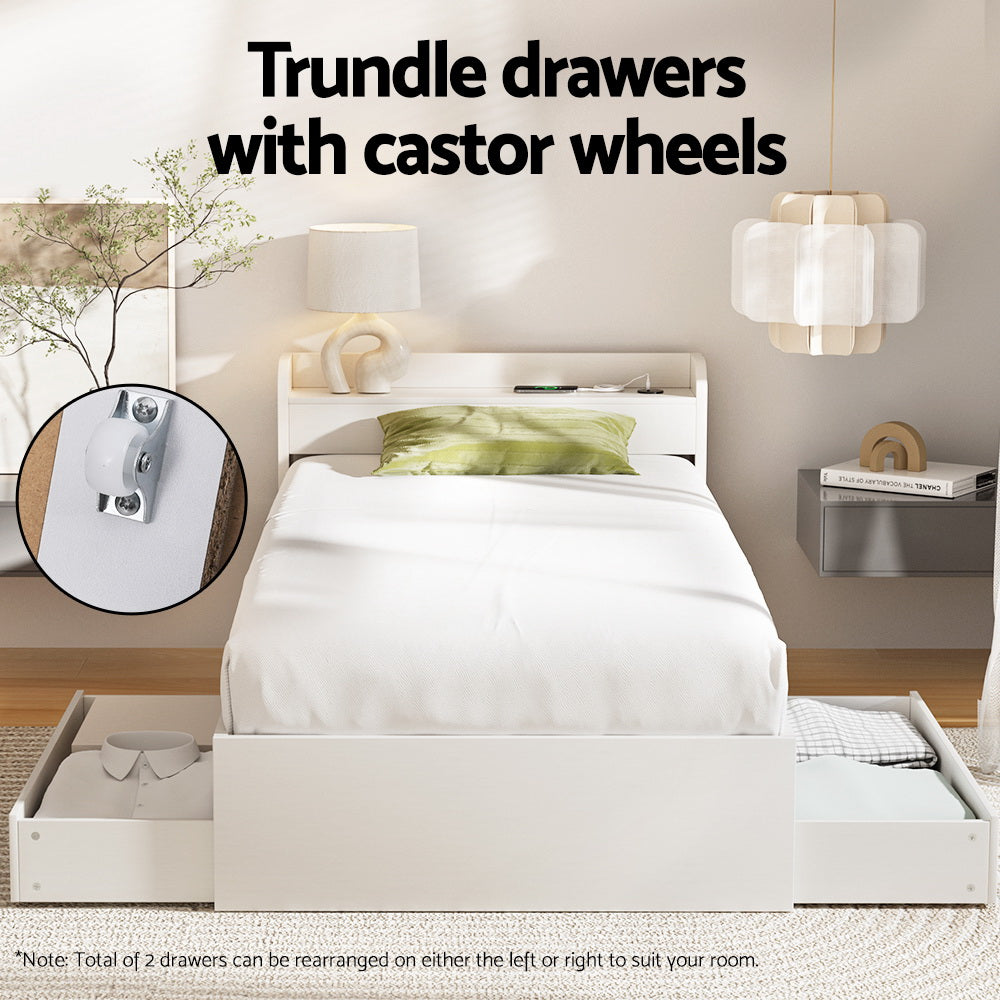Artiss Bed Frame Single Size with Charging Ports and 2 Drawers AURA - Image 5