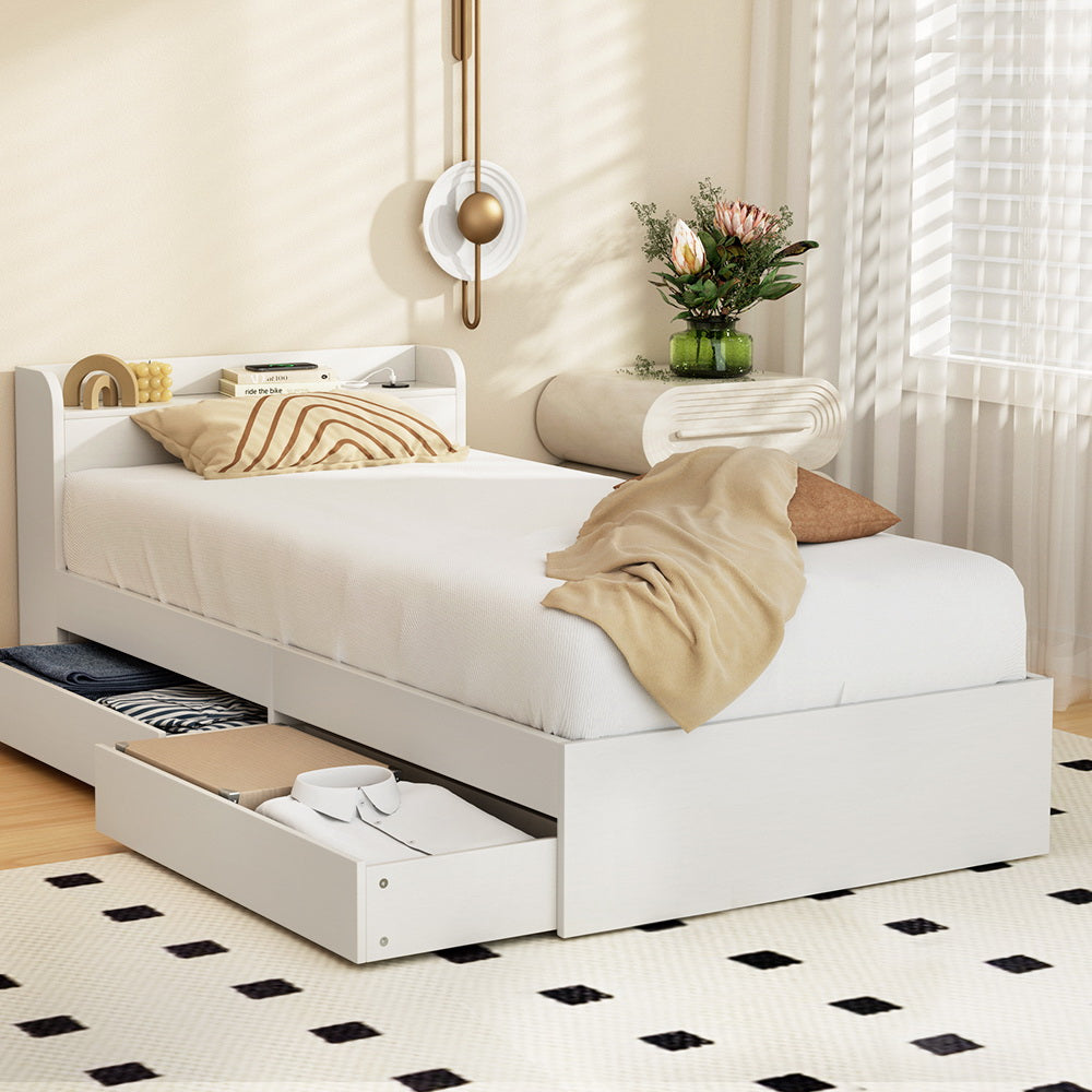 Artiss Bed Frame Single Size with Charging Ports and 2 Drawers AURA - Image 8