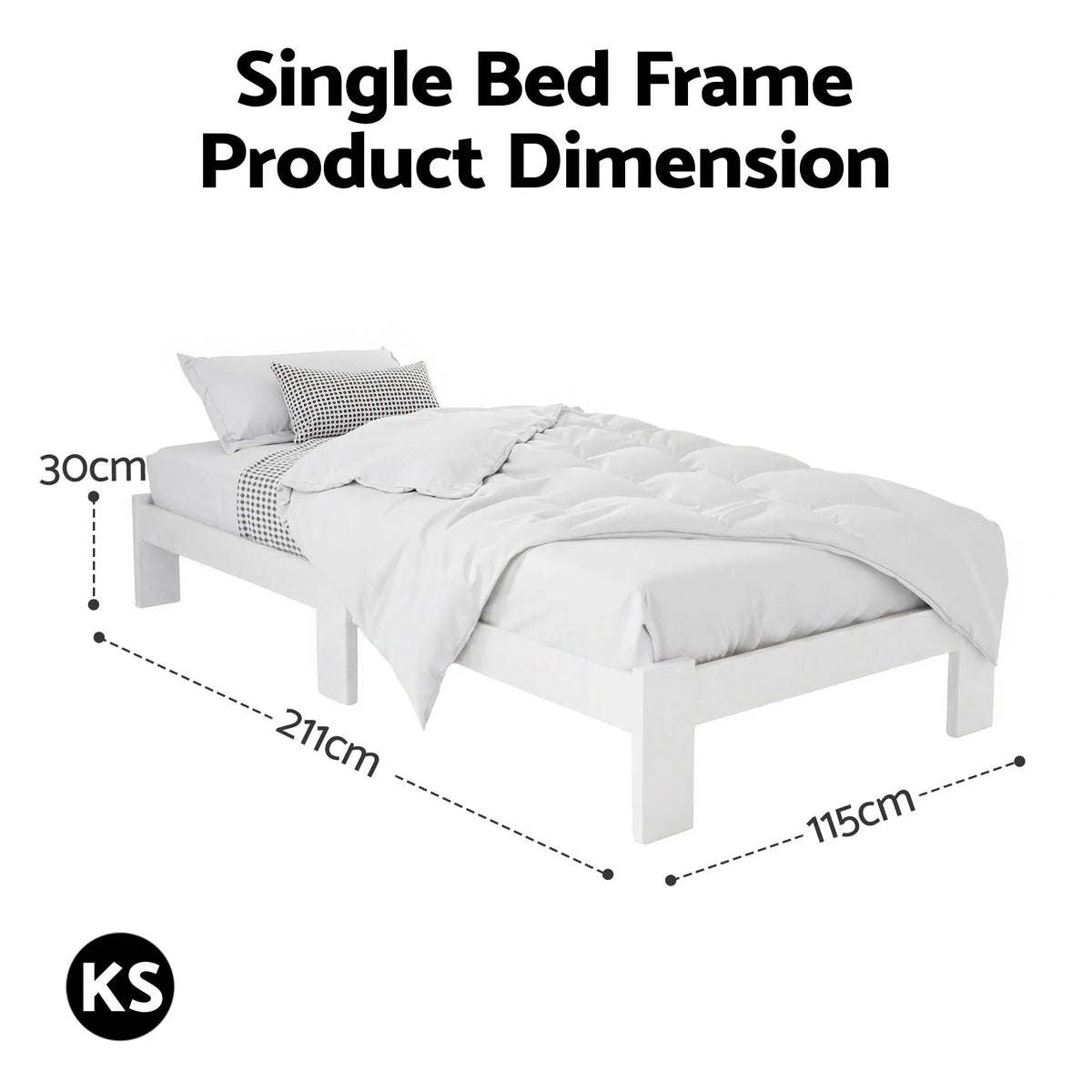 Artiss Bed Frame King Single Size Wooden White JADE - Image 2