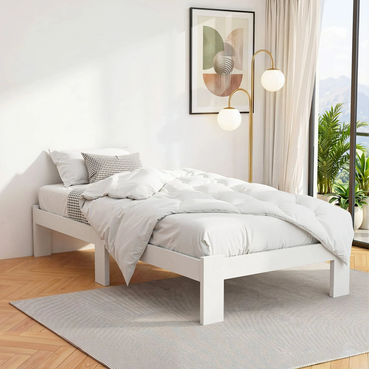 Artiss Bed Frame King Single Size Wooden White JADE - Image 8