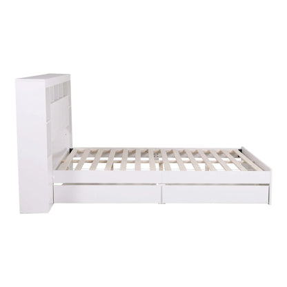 Artiss Queen Bed Frame with Storage Bookcase Headboard, USB & Type-C Ports & Drawers White - Image 4