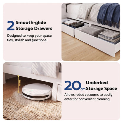Artiss Queen Bed Frame with Storage Bookcase Headboard, USB & Type-C Ports & Drawers White - Image 6