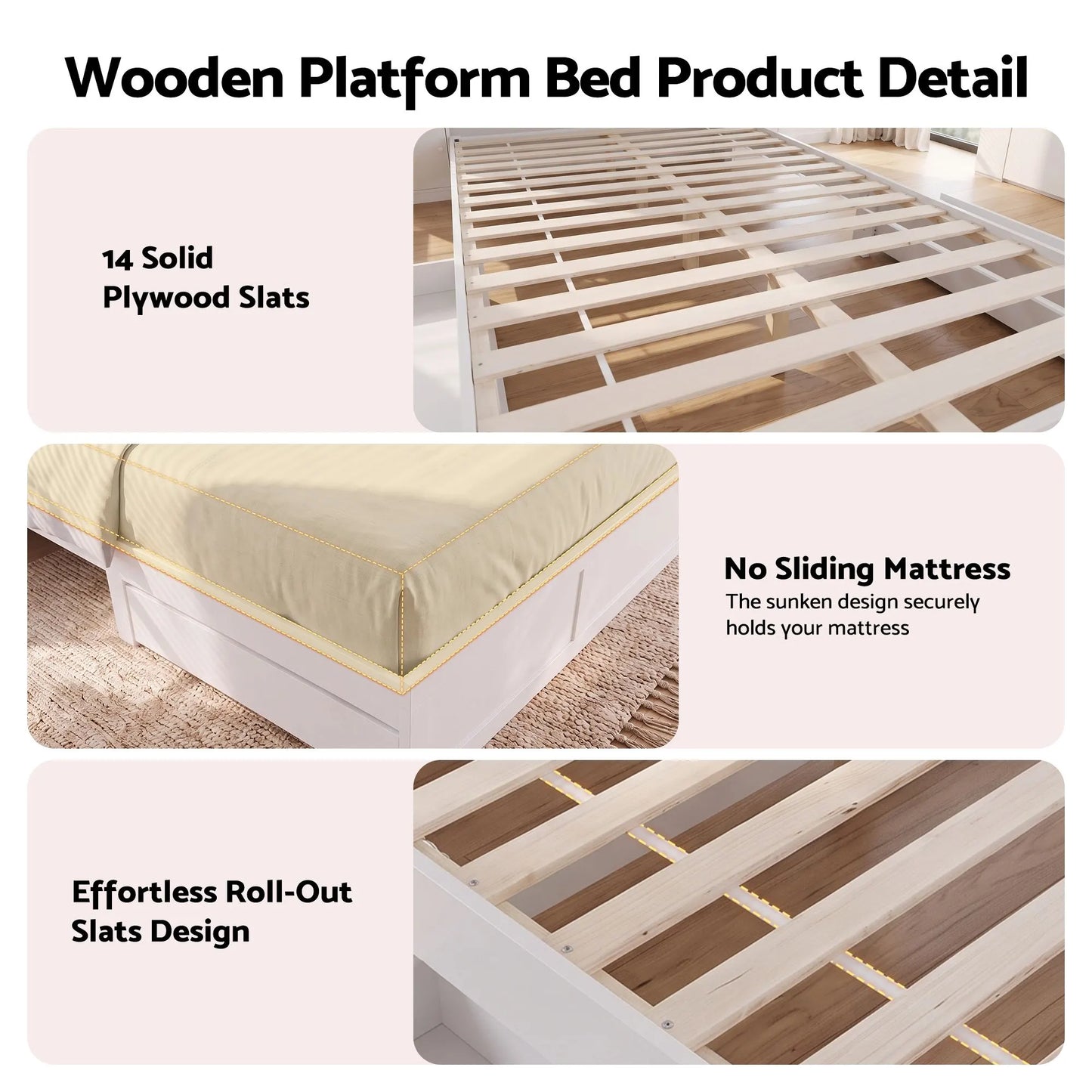 Artiss Queen Bed Frame with Storage Bookcase Headboard, USB & Type-C Ports & Drawers White - Image 7