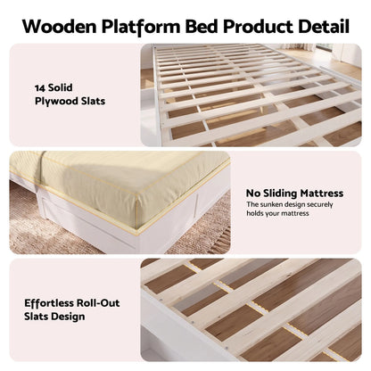 Artiss Queen Bed Frame with Storage Bookcase Headboard, USB & Type-C Ports & Drawers White - Image 7