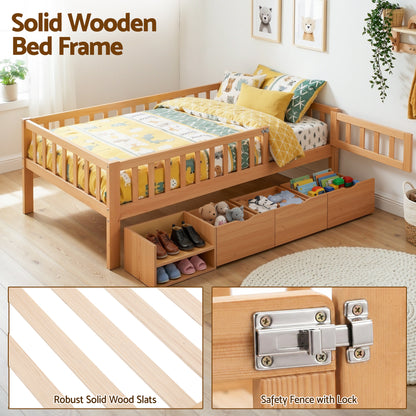 Artiss Kids Single Bed Frame with 3 Storage Drawer Montessori Bed for Toddler Natural - Image 4