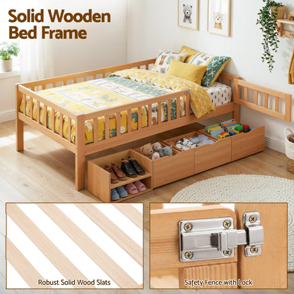 Artiss Kids Single Bed Frame with 3 Storage Drawer Montessori Bed for Toddler Natural - Image 4