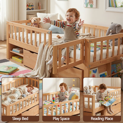Artiss Kids Single Bed Frame with 3 Storage Drawer Montessori Bed for Toddler Natural - Image 7