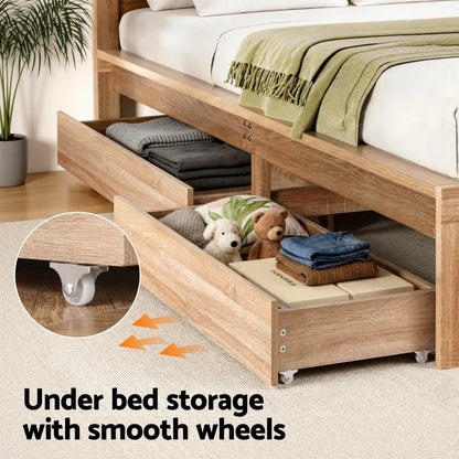 Artiss 2pcs Under Bed Storage with Wheels Rolling Wooden Drawers King Single & Queen - Image 5