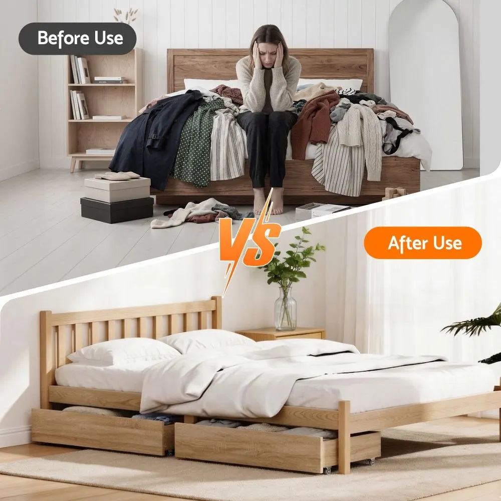 Artiss 2pcs Under Bed Storage with Wheels Rolling Wooden Drawers King Single & Queen - Image 6