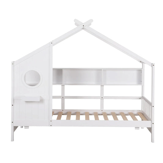 Artiss Kids Single Bed Frame House Bed Solid Wood Montessori Bed for Toddler White - Image 3