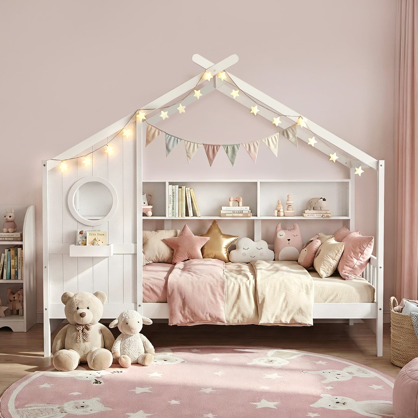 Artiss Kids Single Bed Frame House Bed Solid Wood Montessori Bed for Toddler White - Image 4